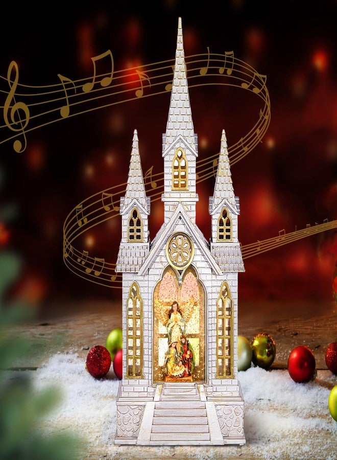 كرة ثلجية مضيئة للكنيسة، فانوس ثلجي لعيد الميلاد، كرة ثلجية لامعة على شكل ملاك وعائلة مقدسة ليلة عيد الميلاد مع موسيقى، زينة مسيحية داخلية، وضعان للطاقة لكرات الثلج للكنيسة - Image 1